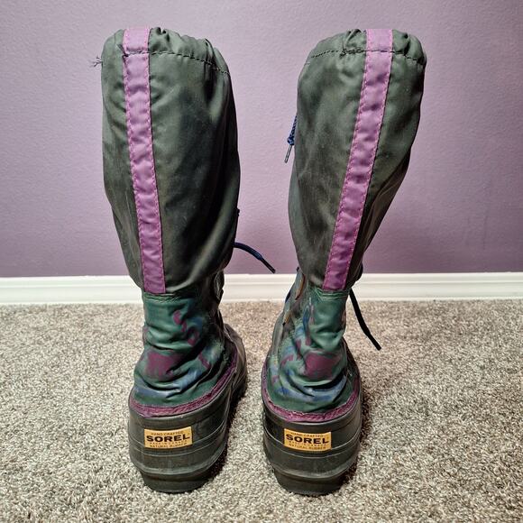 Vintage Sorel womens 7 tall calf black purple cinch lace snow boots waterproof - Picture 2 of 8